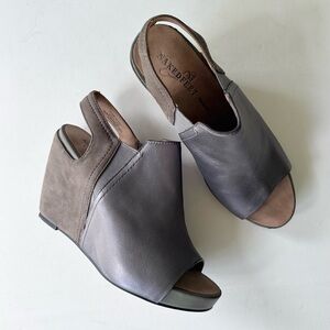 Naked Feet Columba Wedge Sandal in Pewter Leather and Otter Suede 8